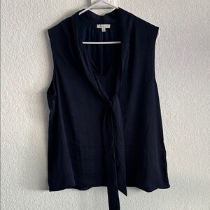 Elegant Navy Sleeveless Blouse with Tie Detail